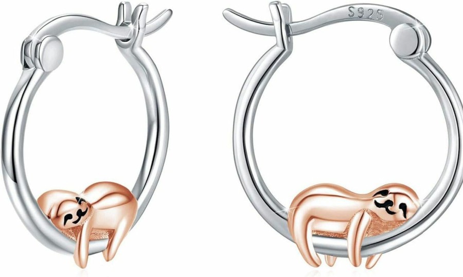 JUSTKIDSTOY Hypoallergenic Sloth Huggie Hoop Earrings 925 Sterling Silver Small Animal Huggie Cartilage Earring Cute Cuff Hoops Ear Stud For Women. | Earrings