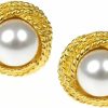 Kenneth Jay Lane Kenneth Jay Lane, Barbara Bush Gold Love Knot Pearl Clip Button Earring | Earrings