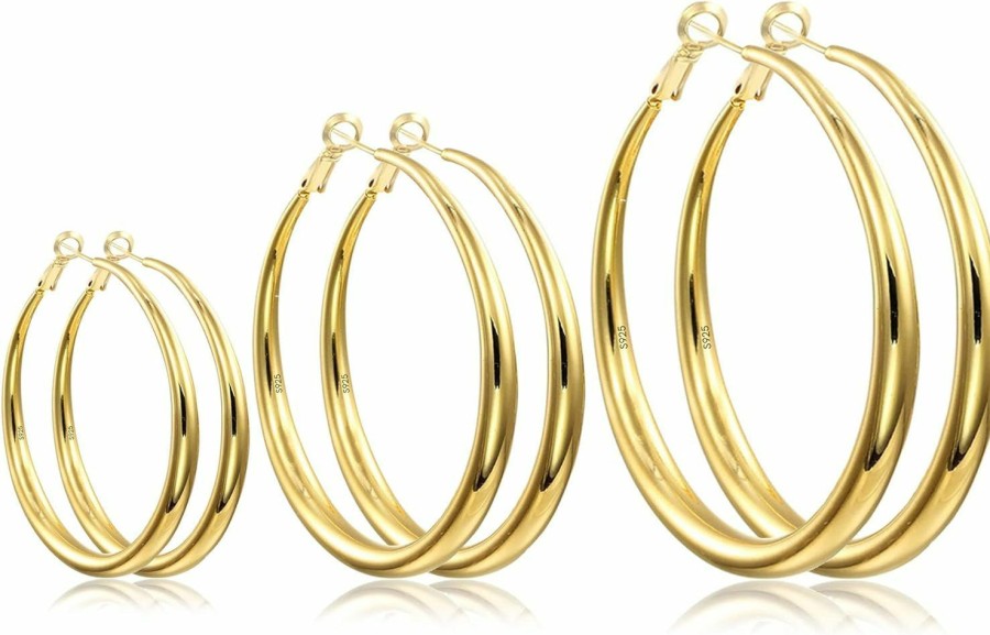 EXGOX Exgox Gold Large Hoop Earrings For Women 925 Sterling Silver Hoop Earrings Hypoallergenic Lightweight 14K Real Gold Plated Big Circle Hoop Earrings For Women Girls (30/40/50/60Mm) | Earrings