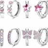 YADOCA Yadoca 4 Pairs Hypoallergenic Hoop Earrings For Girls Women Small Huggie Hoop Earrings Sleeper Double Love Heart Earrings Cute Tiny Cz Butterfly Star Cartilage Earrings Hoop Set 10Mm | Earrings