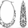 LeCalla Lecalla 925 Sterling Silver Hoop Earrings | 925 Silver Filigree Hoops Earring | Medium Oval Hoops For Women | Earrings