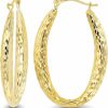 DECADENCE 14K Yellow Gold High Polished Oval Hoop Earrings With Hinged Clasp | Various Sizes & Design | Yellow Gold Hoops | Solid 14K Gold Earrings Gold For Women And Girls | Earrings