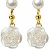 Reffeer Reffeer Solid 925 Sterling Silver Flower Drop Earrings Dangle For Women Girls Pearl Flower Drop Earrings Camellia | Earrings