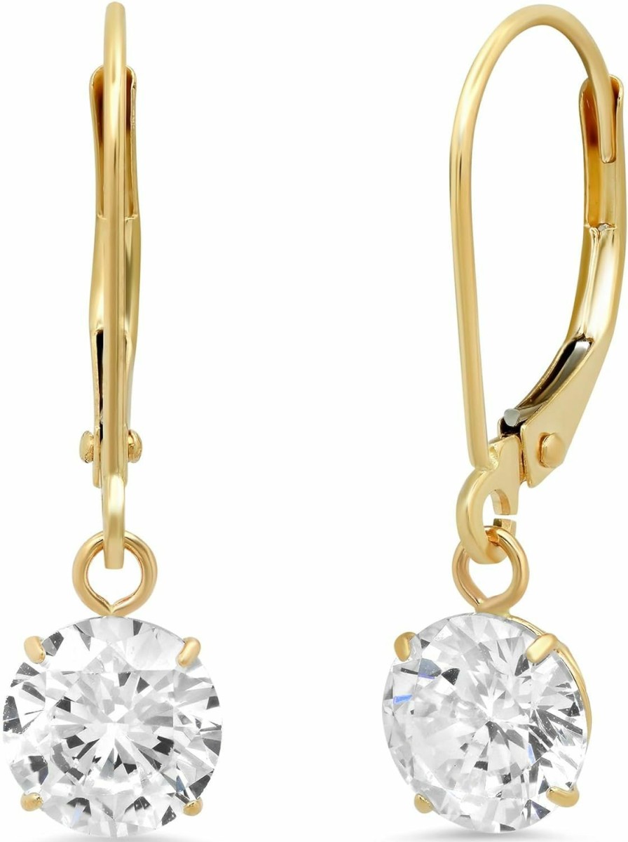 MAX + STONE 14K Gold Leverback Cubic Zirconia Dangle Earrings For Women | Real White Or Yellow Gold Dangle Earrings | 1-8 Ct.Tw 14K Gold Earrings For Women | Cz Cubic Zirconia Drop Earrings By Max + Stone | Earrings