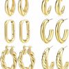 17 MILE Gold Hoop Earrings Set For Women, 6 Pairs 14K Gold Plated Lightweight Hypoallergenic Chunky Open Hoops Jewelry For Gift | Earrings