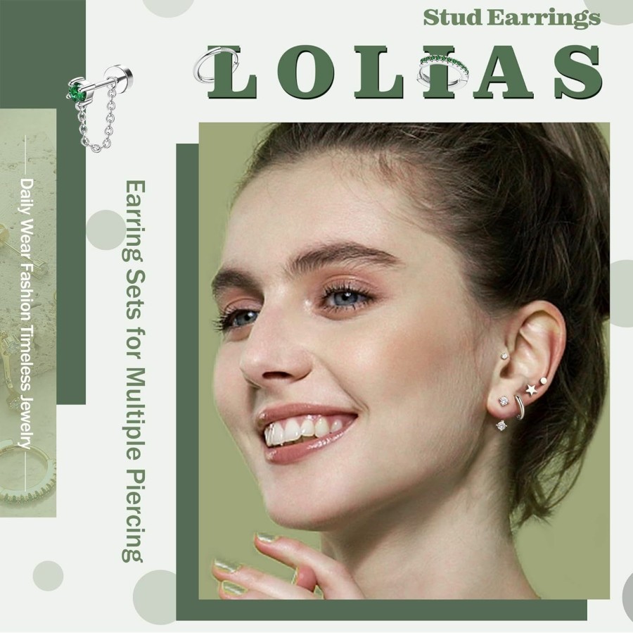 LOLIAS Dainty Gold Flat Back Earrings Hypoallergenic Cartilage Earring Sets For Multiple Piercing 20G Surgical Stainless Steel Earrings Trendy Earring Stacks Small Hoop Flatback Stud Earrings | Earrings