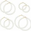 Hicarer 4 Pairs Faux Pearl Hoop Earrings For Women Circle Dangle Drop Earrings Artificial Pearl Beaded Earrings | Earrings