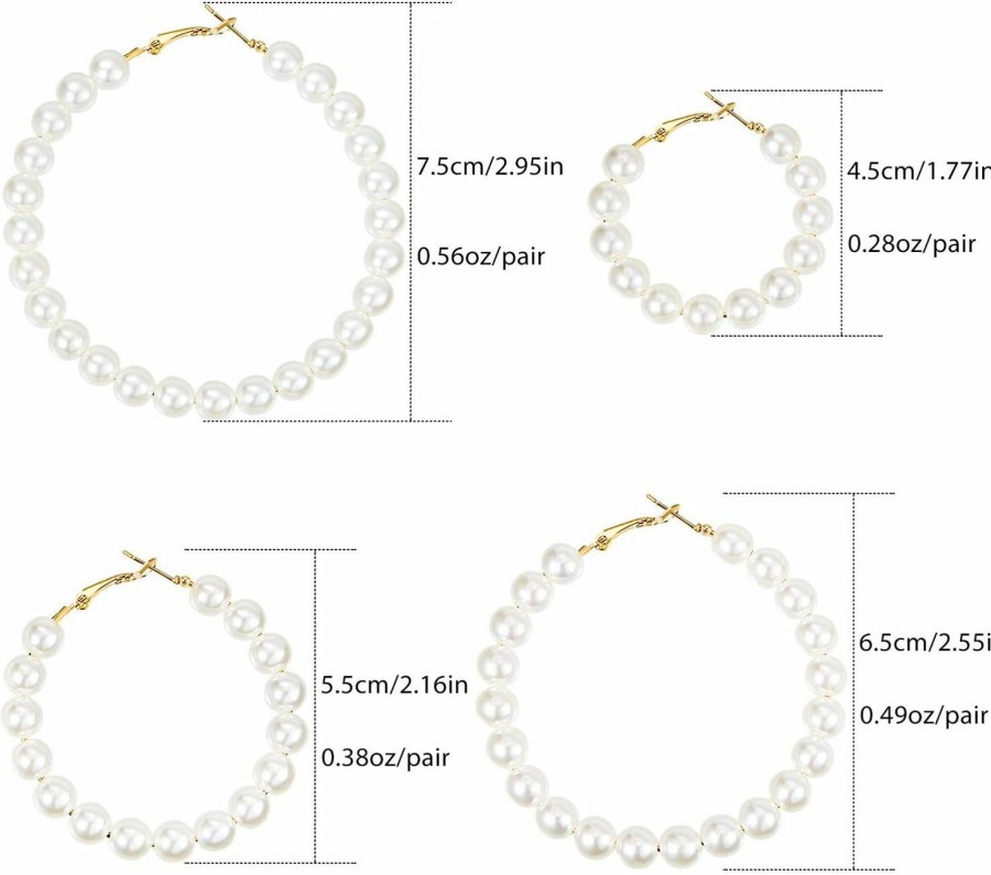 Hicarer 4 Pairs Faux Pearl Hoop Earrings For Women Circle Dangle Drop Earrings Artificial Pearl Beaded Earrings | Earrings