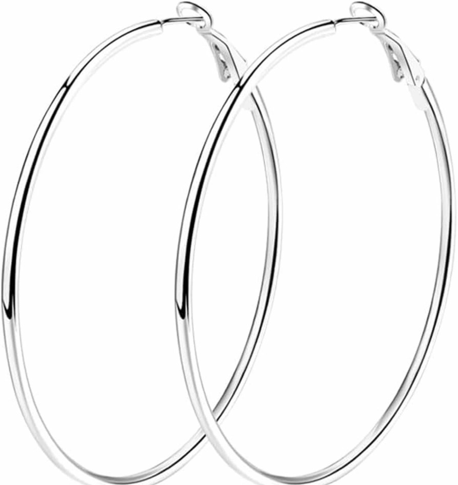 ZHENXSENGLY 4 Pairs Silver Hoop Earrings For Women, 925 Sterling Silver Hypoallergenic Hoop Earrings Large Silver Hoop Earrings Set For Girls 30 40 50 60Mm | Earrings