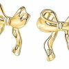 TONLUYAX Tonluyax Gold Silver Bow Earrings Women Ribbon Stud Earrings Gift | Earrings