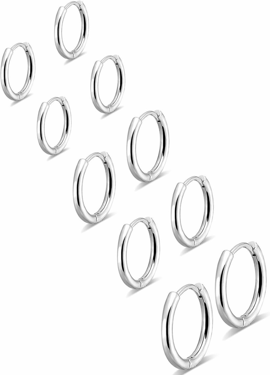 Gokeey Gokeey 5 Pairs 316L Stainless Steel Small Hoop Earrings Set For Women, Cute Huggie Earrings For Women, Hypoallergenic Tiny Cartilage Earrings Hoop Silver Hoop Earrings For Men Multiple Piercing Jewelry Gift | Earrings