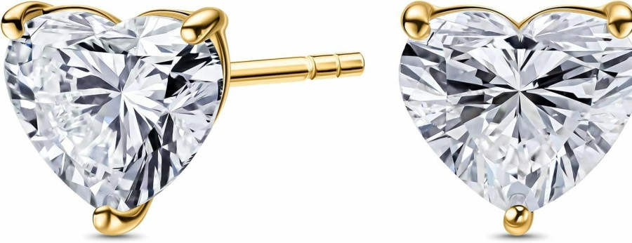 EcoGems LAB GROWN EXPERTS Heart Shaped Lab Grown Diamond Stud Earrings For Women 0.50-2.00 Cttw - 14K Yellow Or White Gold 3 Prong Push Back (D-F Color Vs1-Vs2 Min Clarity) | Gift Box Included | Earrings