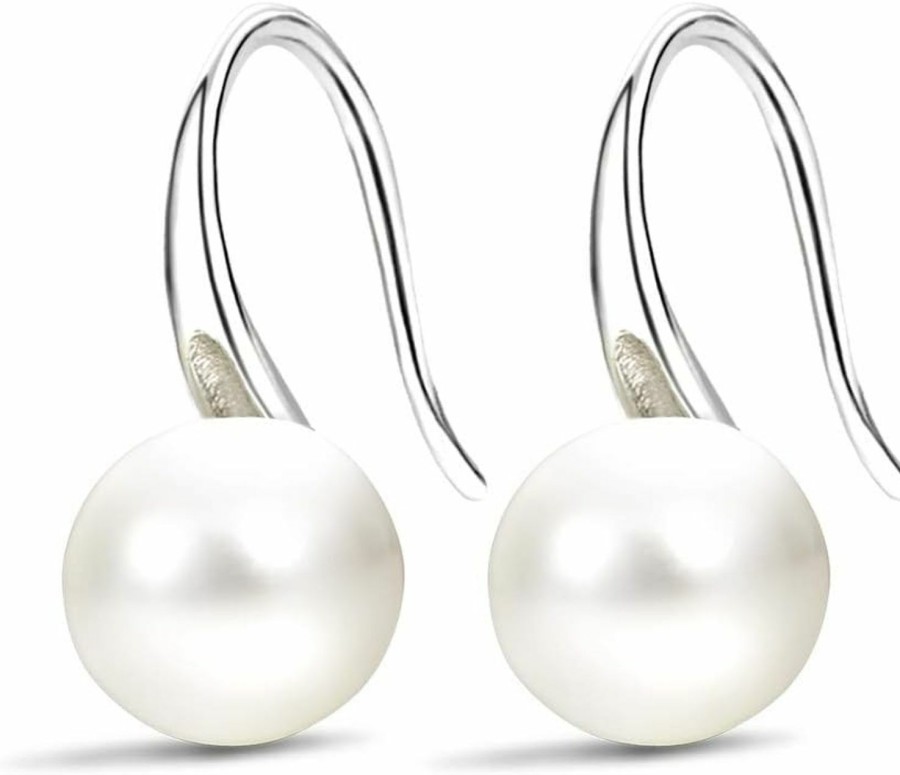 FIFATA Fifata Fashion Silver Pearl Earrings For Women 8-8.5Mm Classical Drop Dangle Earrings Jewelry For Teens Girls | Earrings