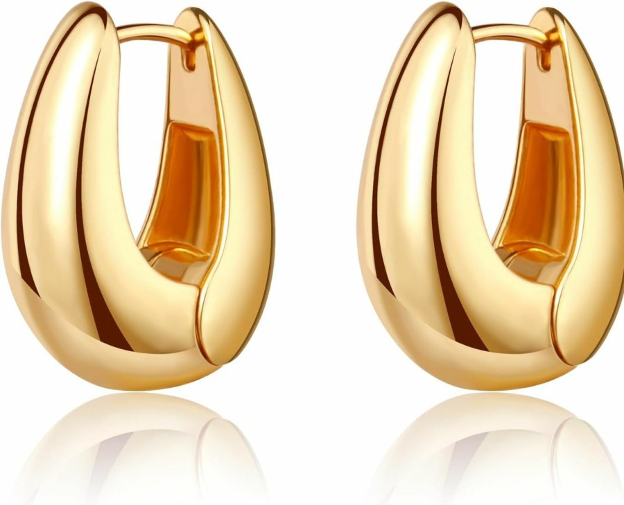 AILPIWE Small Gold Chunky Huggie Hoop Earrings, 14K Gold Plated Thick Huggie Earring, Lightweight Chunky Gold Hoops Earrings For Women | Earrings