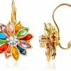 Barzel Barzel 18K Gold Plated Flower Earrings - Colorful Lotus Flower Earrings For Women | Earrings