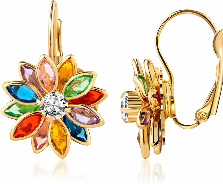 Barzel Barzel 18K Gold Plated Flower Earrings - Colorful Lotus Flower Earrings For Women | Earrings