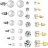 SUNSCSC Sunscsc Women'S Stainless Steel Round Clear Cubic Zirconia Pearl Stud Earrings For Girls Gift 12 Pairs | Earrings