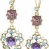 Betsey Johnson Betsey Johnson Carved Flower Medallion & Crystal Gem Drop Earrings,Purple | Earrings