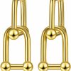 Dcfywl731 Gold Chunky Hoop Earrings For Women Chain Link Earrings Geometric Hoop Earrings U Shape Rectangle Paperclip Earring Hypoallergenic Pierced Earrings Jewelry For Women Girls | Earrings