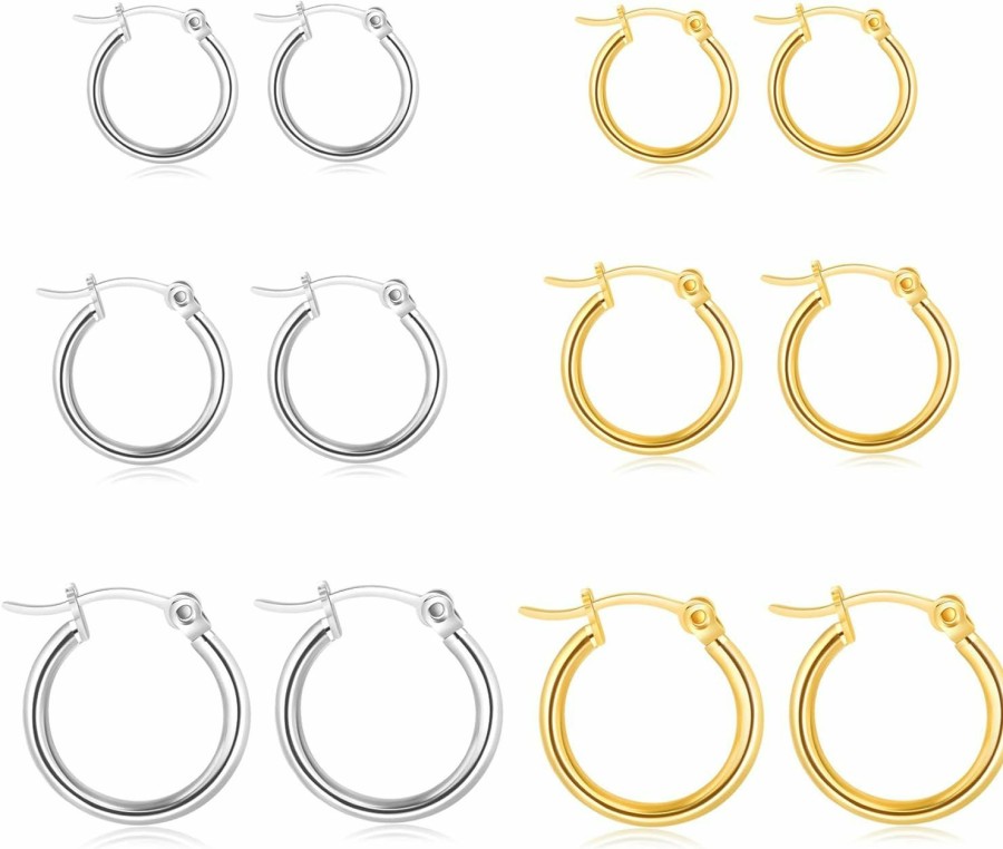 Senteria 10 Pairs Silver Hoop Earrings Set For Women Surgical Steel Hoop Earrings Lightweight Hypoallergenic Tiny Small Hoops For Girls Men (8Mm 10Mm 12Mm 14Mm 16Mm) | Earrings