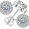 Gugots Moissanite Halo Earrings Stud Screw Back 0.2-8.0Ct 3-8Mm 18K White Gold Plated 925 Sterling Silver Lab Round Cut Brilliant D Color Moissanite Earrings For Women Girls Men | Earrings