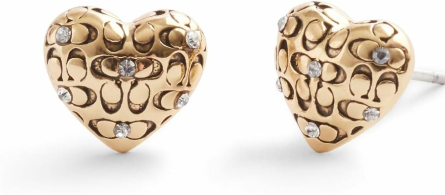 Amazon Coach Womens Signature Quilted Heart Stud Earrings | Earrings