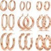 Yesteel Yesteel 9 Pairs Gold Hoop Earrings For Women, 925 Sterling Silver Post 14K Real Gold Plated Chunky Hoop Earrings Set For Women Hypoallergenic Thick Lightweight Hoop Earrings For Women Gold Jewelry Gifts | Earrings