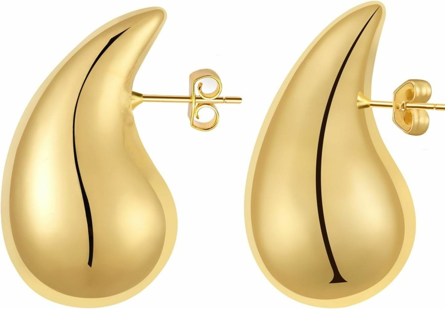 VULETO Vuleto Small/Large Drop Earring Dupes, Chunky Gold Hoop Earrings For Women Girls, 18K Gold Lightweight Teardrop Earrings Trendy Jewelry Gift | Earrings