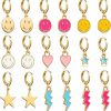 LieToi Lietoi 9 Pairs Preppy Earrings Pack With Colorful Happy Smile Lightning Bolt Heart Star Charms Pendants Gold Small Huggie Hoop Dangle Earrings Trendy Y2K Preppy Jewelry Gifts For Teen Girls Women | Earrings