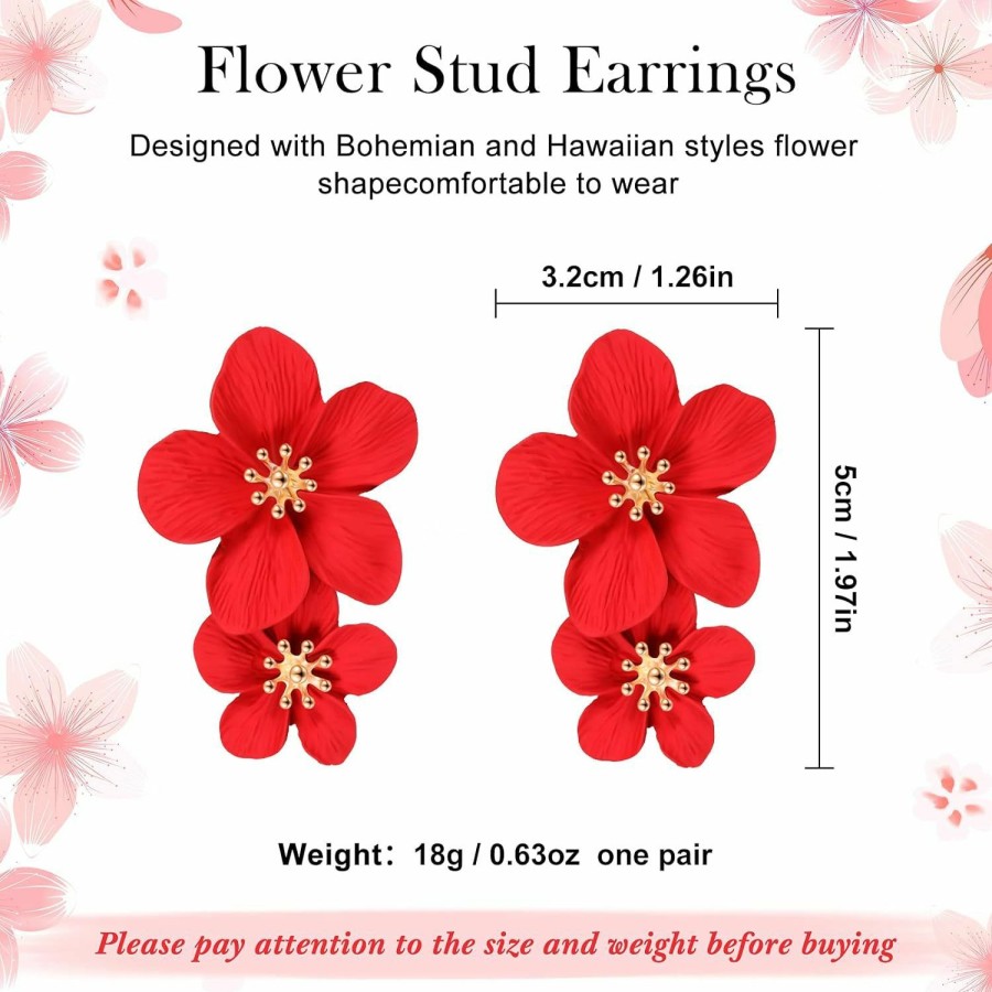 Hicarer 7 Pairs Boho Flower Stud Earrings For Women Girls, Flower Shaped Daisy Earrings With Gold Bud | Earrings