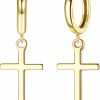 MILACOLATO Milacolato S925 Sterling Silver Cross Hoop Earrings 18K Gold Plated Minimalist Dangle Cross Huggie Cuff Earrings Hypoallergenic Lightweight Trendy Cross Hoop Earrings For Men Women | Earrings