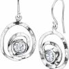 JEAN RACHEL JEWELRY 925 Sterling Silver Dangle Drop Earrings Free Form With 2 White Round Cubic Zirconia, Antique Finish, Hypoallergenic, Nickel And Lead-Free, French Wire Earring Back | Earrings