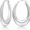 PABBEU Pabbeu Chunky Gold Hoop Earrings For Women, Lightweight 14K Real Gold Plated Hoops Earrings, Hypoallergenic 925 Oval Gold Hoops Earrings, Thick Gold Hoop Earrings For Women Gifts (28Mm) | Earrings