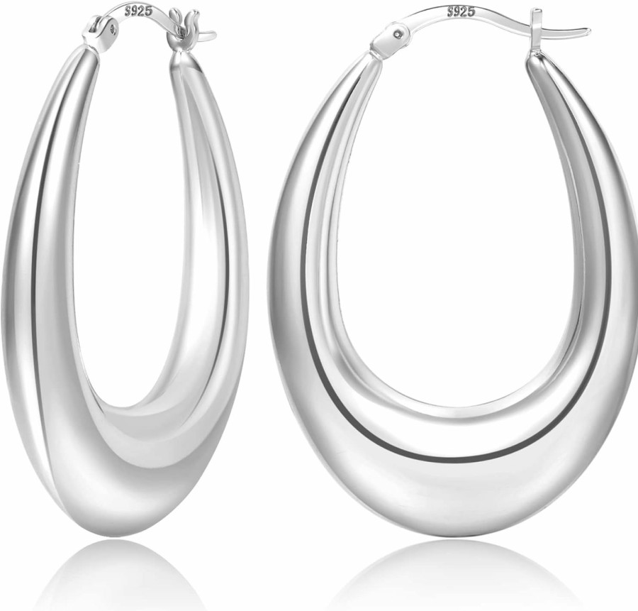 PABBEU Pabbeu Chunky Gold Hoop Earrings For Women, Lightweight 14K Real Gold Plated Hoops Earrings, Hypoallergenic 925 Oval Gold Hoops Earrings, Thick Gold Hoop Earrings For Women Gifts (28Mm) | Earrings