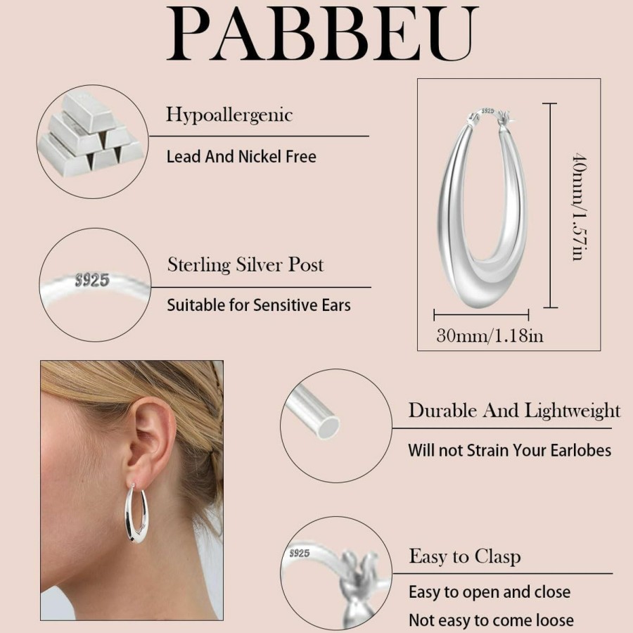 PABBEU Pabbeu Chunky Gold Hoop Earrings For Women, Lightweight 14K Real Gold Plated Hoops Earrings, Hypoallergenic 925 Oval Gold Hoops Earrings, Thick Gold Hoop Earrings For Women Gifts (28Mm) | Earrings