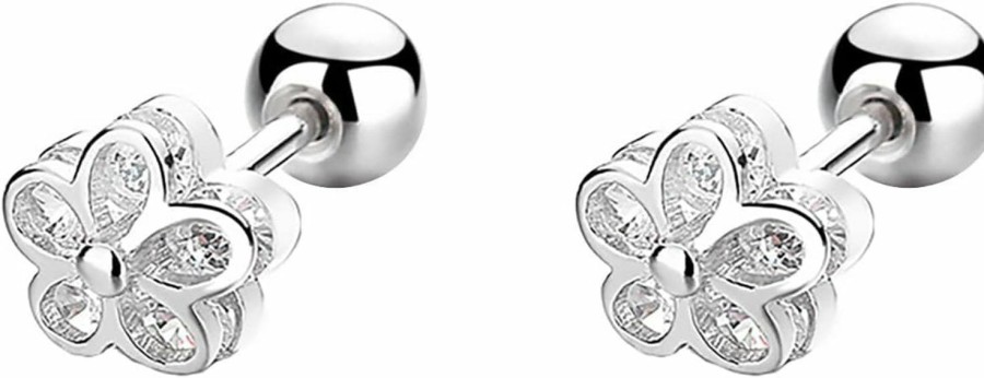 THOKUNA Thokuna 925 Sterling Silver 18K Gold Plated Cubic Zirconia Screw Back Cute Flower Stud Earrings For Women And Girl | Earrings