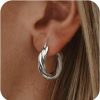 Risamil Risamil Silver Hoop Earrings For Women Trendy Chunky Silver Earrings Cute Oval Large Earrings Huggie Thick Hoops Earrings Jewelry Set Gifts For Women Girls | Earrings