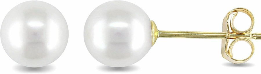 Abbie+Cleo Cultured Freshwater White Pearl Stud Earrings - Available In 14K Yellow Gold, 10K Yellow Gold, Or Rhodium Flashed Silver | Earrings