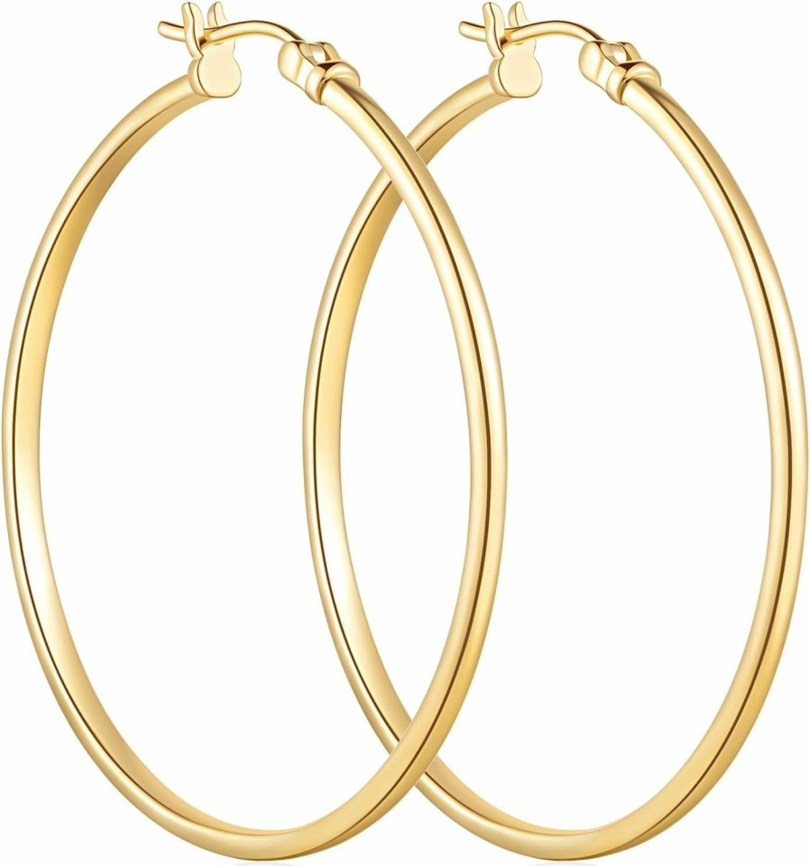 Chantel Yorke Hoop Earrings 14K Gold Earrings For Women'S Hoop Earrings Minimalist 14K Gold Hoop Earrings For Woman Elegant Large Gold Hoops 45Mm*2Mm | Earrings