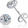 AMORAMOR & FOREVER Amoramor & Forever 18K White Gold Plated Brilliant Cut Cubic Zirconia Stud Earrings For Women Men 8 Prong 8 Zirconia Sterling Silver Post Hypoallergenic Cz Stud Earrings | Earrings