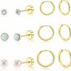 DAILI Daili 6 Pairs Women Earring Sets For Multiple Piercing,14K Gold Plated Dainty Small Hoop Huggie Earrings, Lightweight Cartilage Earrings,Silver Tiny Stud Earrings Cz Flat Back Earrings For Helix Hypoallergenic | Earrings