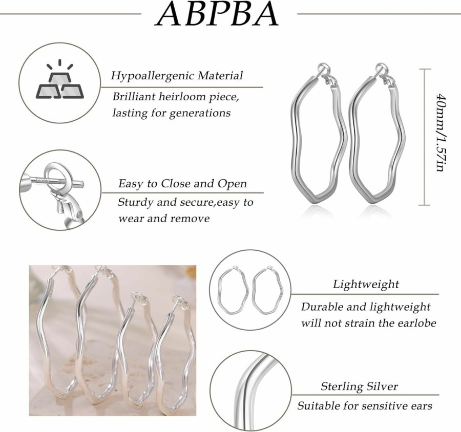 ABPBA Abpba Gold Hoop Earrings For Women Minimalist 18K Gold Plated Hoop Earrings Large Unique Wave Shape Big Hoop Earrings For Women Hypoallergenic | Earrings