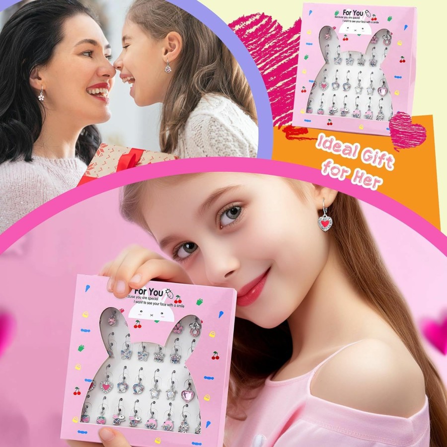 Besteel Besteel 16 Pairs Cute Dangle Girls Earrings Set Hypoallergenic Cz Opal Animal Stainless Steel Dangly Huggie Hoop Earrings For Girls Women Sensitive Ears Gift Multipack | Earrings