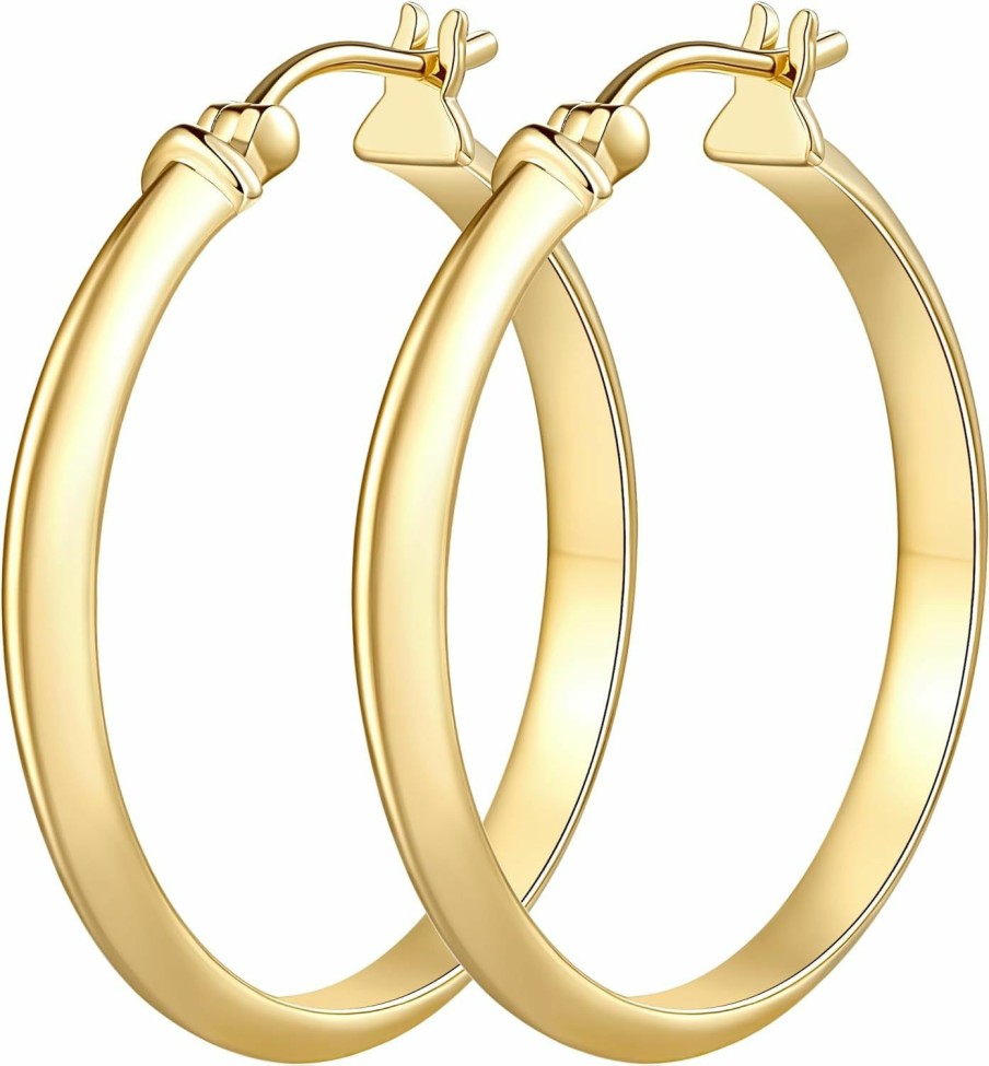 Al&Tiffy Al&Tiffy Gold Hoop Earrings 14K Gold Big Hoop Earrings Minimalist Bulging Hoop Earrings For Women'S Earrings 30Mm | Earrings