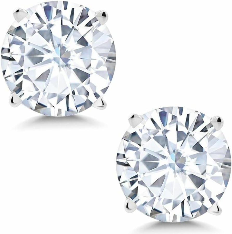 Gem Stone King 14K White Gold Forever Classic Moissanite From Charles & Colvard Stud Earrings For Women (1.60 Cttw, Round 6Mm) | Earrings