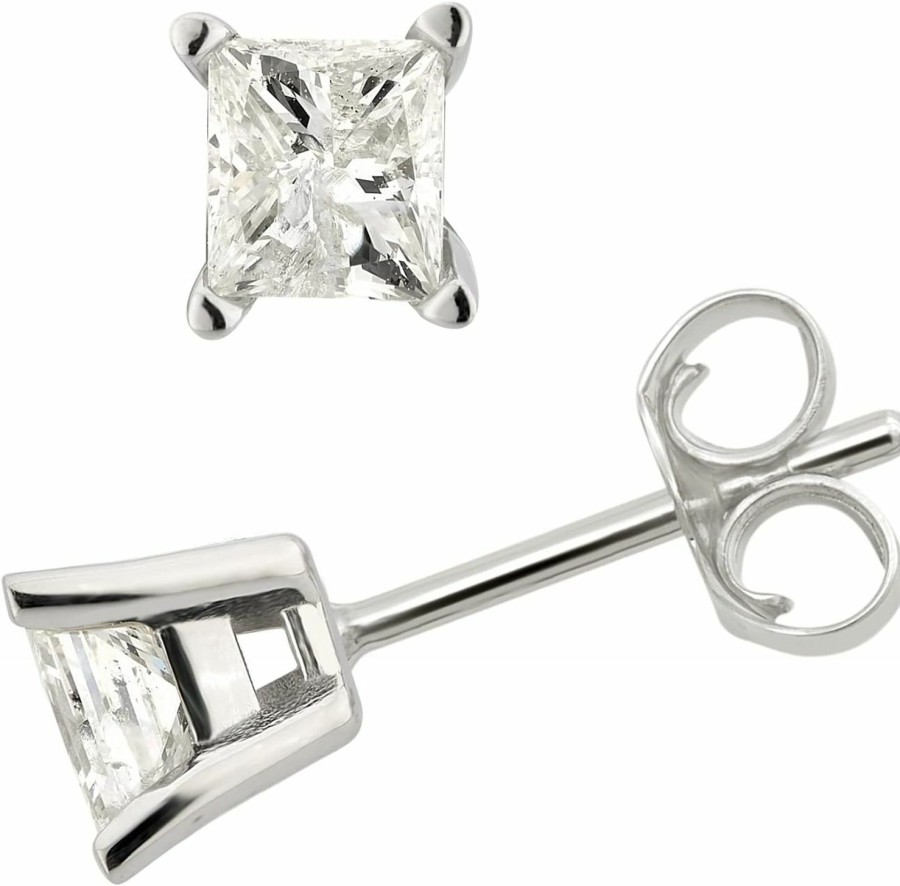 La4ve Diamonds La4Ve Diamonds 1/4 Carat Prong Set Princess-Cut Natural Diamond Push Back Solitaire Stud Earrings (I, I3) In Sterling Silver | Jewelry For Women Girls | Gift Box Included | Earrings