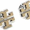 Tory Burch Tory Burch Extra Large Logo Stud Earring Two Toned Gold Silver 5/8'' Wide, Multi | Earrings