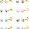 Staligue Staligue 8 Pairs Titanium Surgical Steel Earrings For Women Men Hypoallergenic Flat Back Stud Earrings For Sensitive Ears 20 Gauge Surgical Steel Cartilage Earring Opal Cz Pearl Small Nap Sleeper Earrings | Earrings