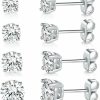 MDFUN 18K White Gold Plated 4 Pong Round Clear Cubic Zirconia Stud Earring Pack Of 6 Pairs (6 Pairs) | Earrings