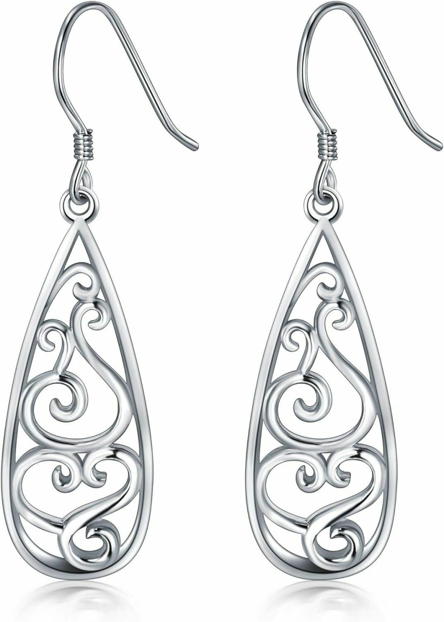 BORUO Solid 18K Gold Over 925 Sterling Silver Dangle Earrings, Lightweight Filigree Teardrop Earrings/Silver Earrings, Gold Earrings For Women | Earrings